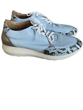 New Blue Leather Snake Print Lace Up Fashion Sneakers